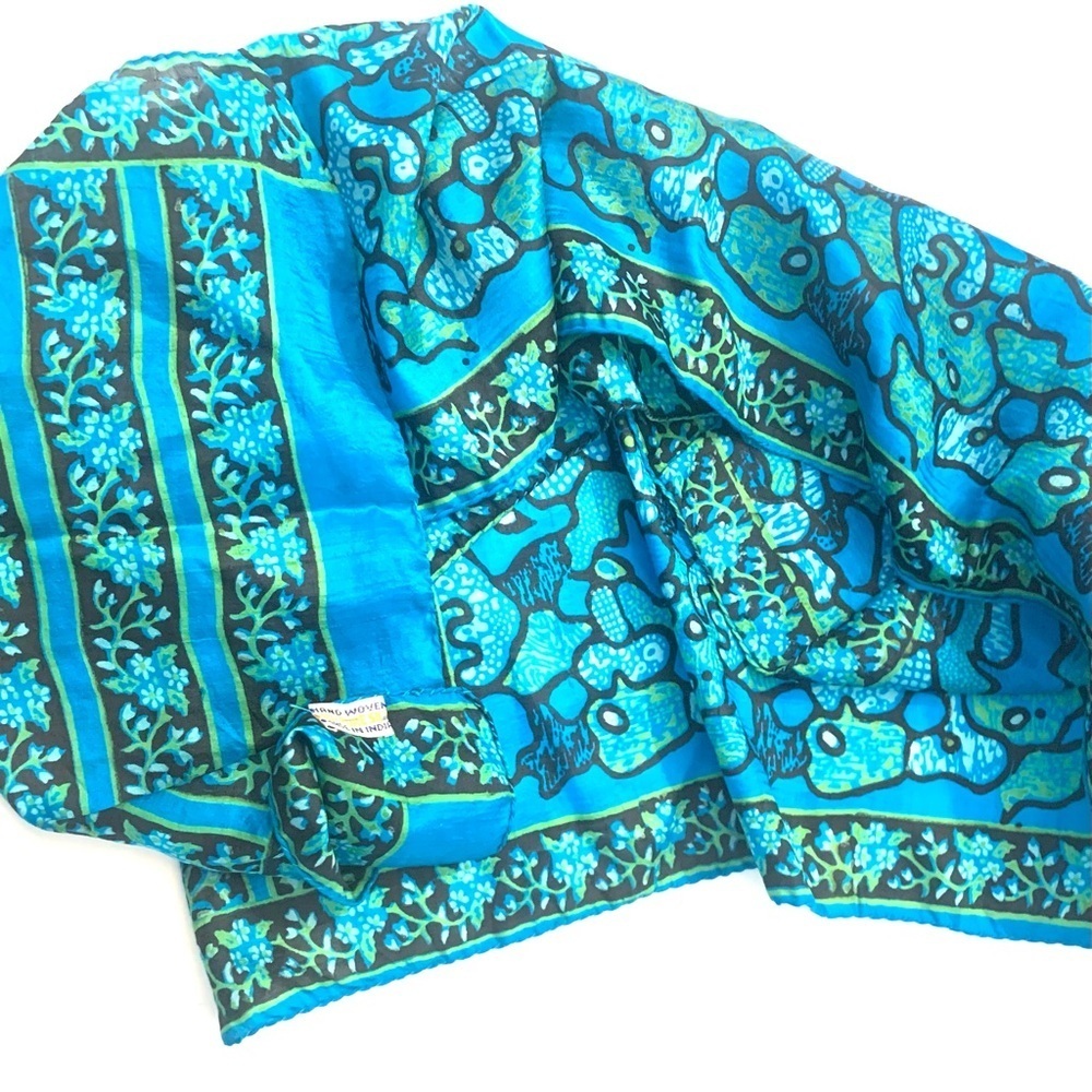 SILK FASHION Silk Blue Patterned Long Scarf - Picture 2 of 3
